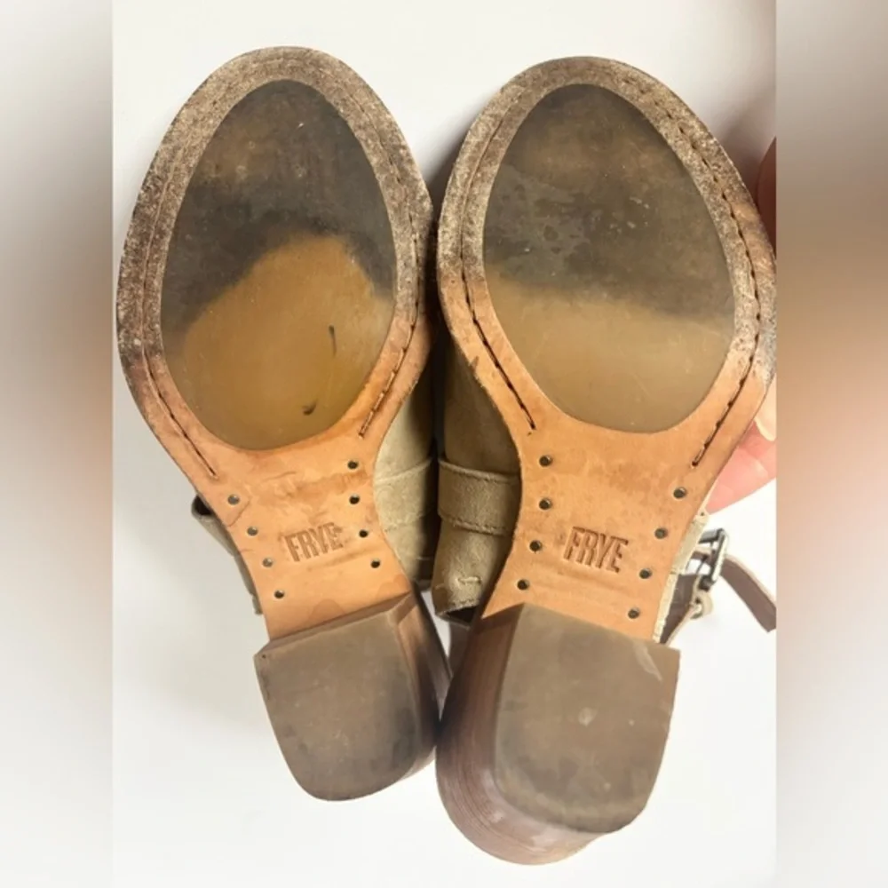 Frye‎ Dani Pickstitch Suede Peep Toe Heeled Sandals